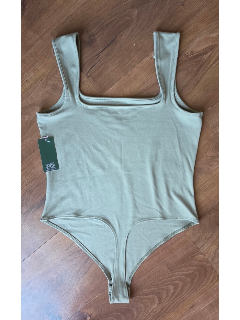 NWT Wild Fable Butterbliss Square Neck Tank, Thong Bodysuit Sage Green XL, 231